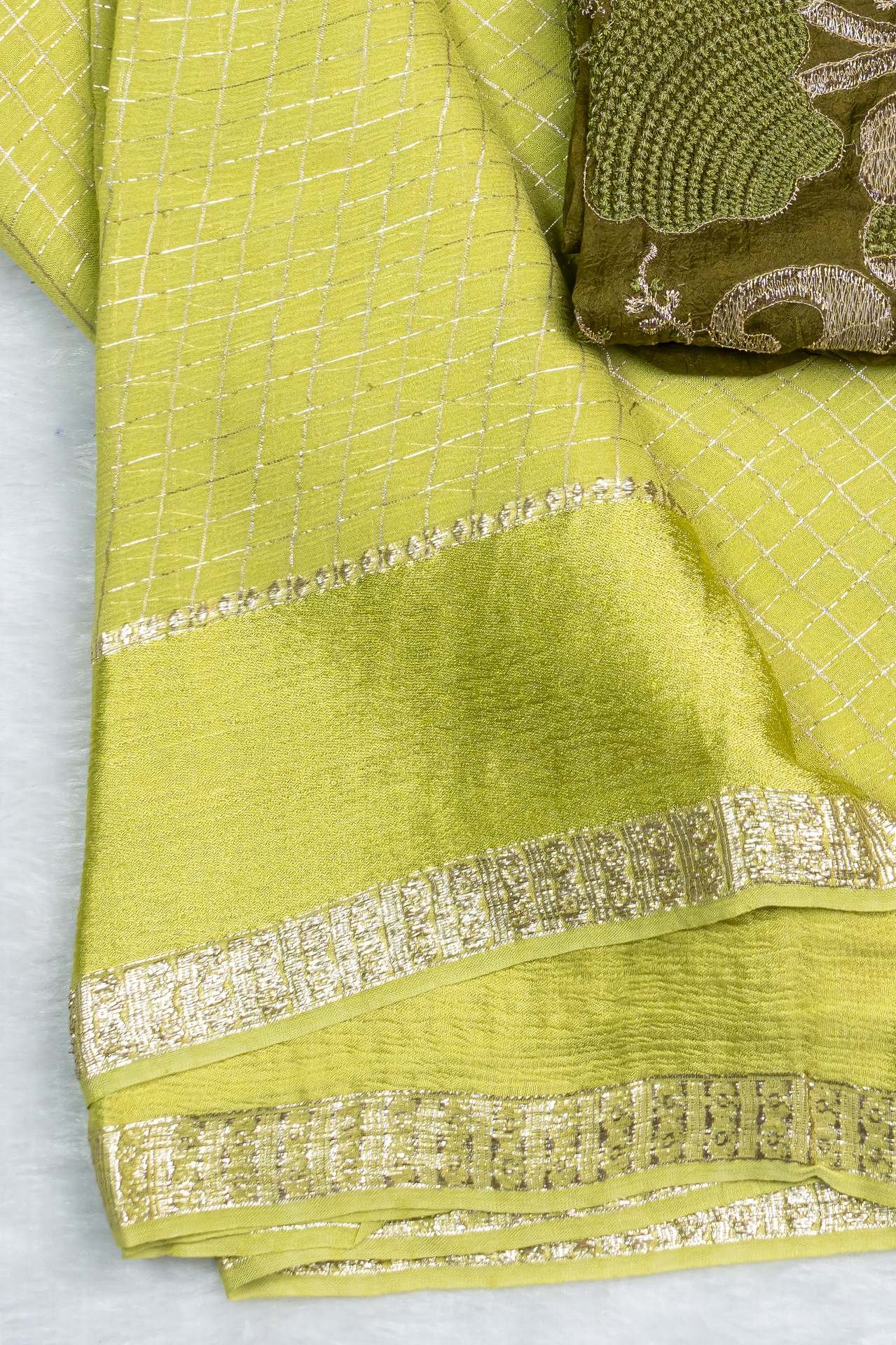 Viscose Geogette Checks with Work Blouse | VKSH0349B - Image 2