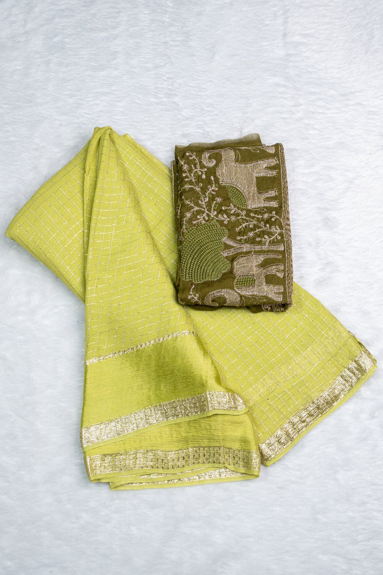 Viscose Geogette Checks with Work Blouse | VKSH0349B - Image 3