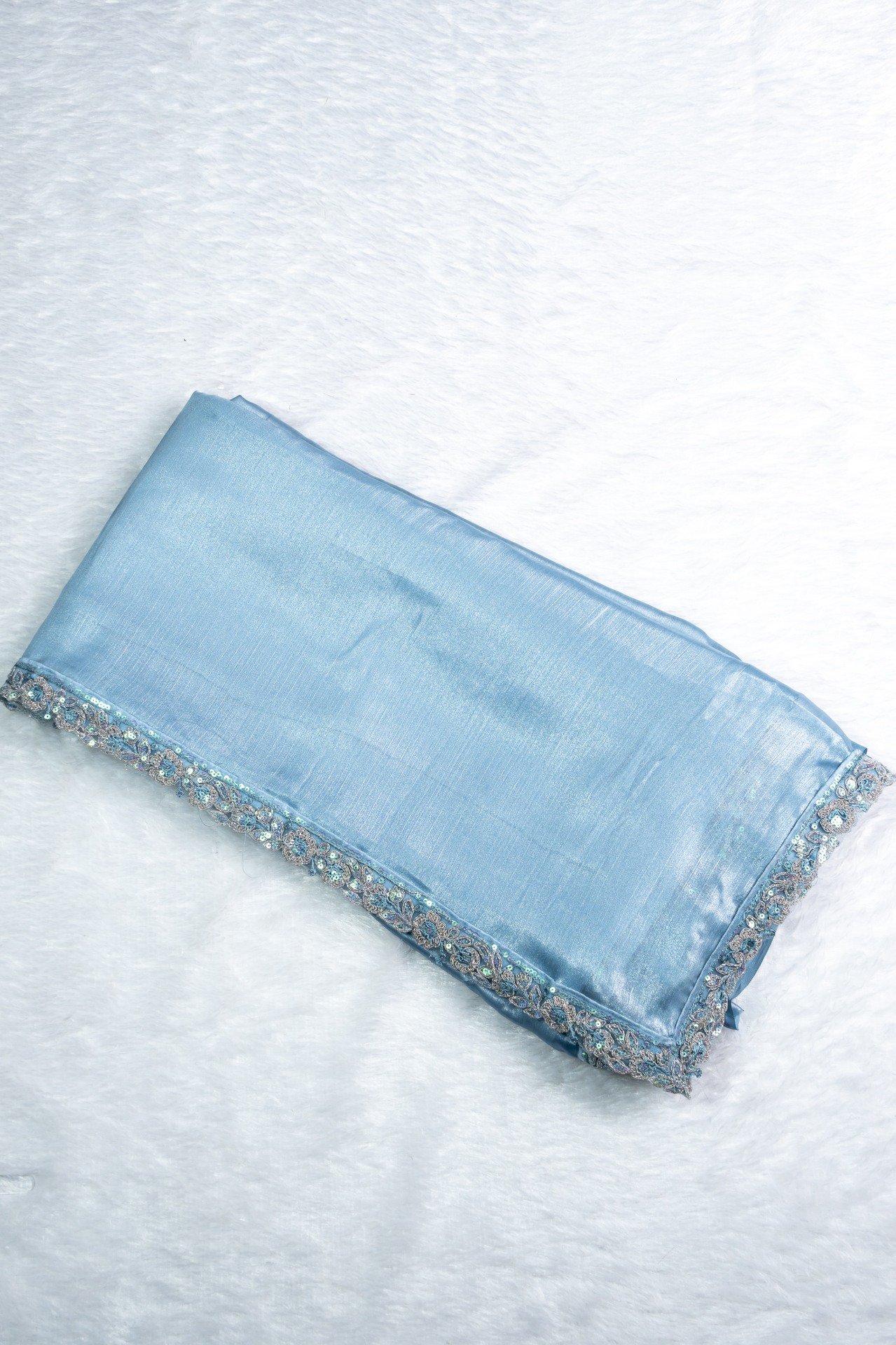 Designer Silver Chiffon Shimmer Party Wear Saree | VKSH0339C
