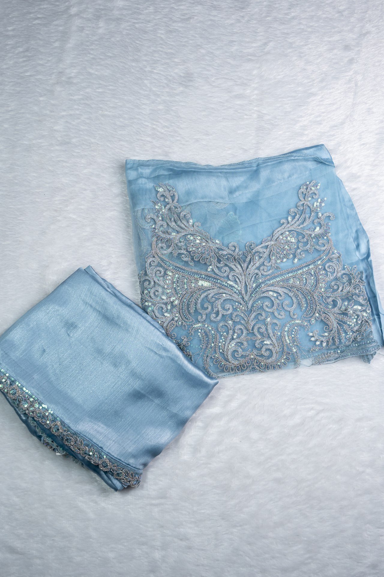 Designer Silver Chiffon Shimmer Party Wear Saree | VKSH0339C - Image 2