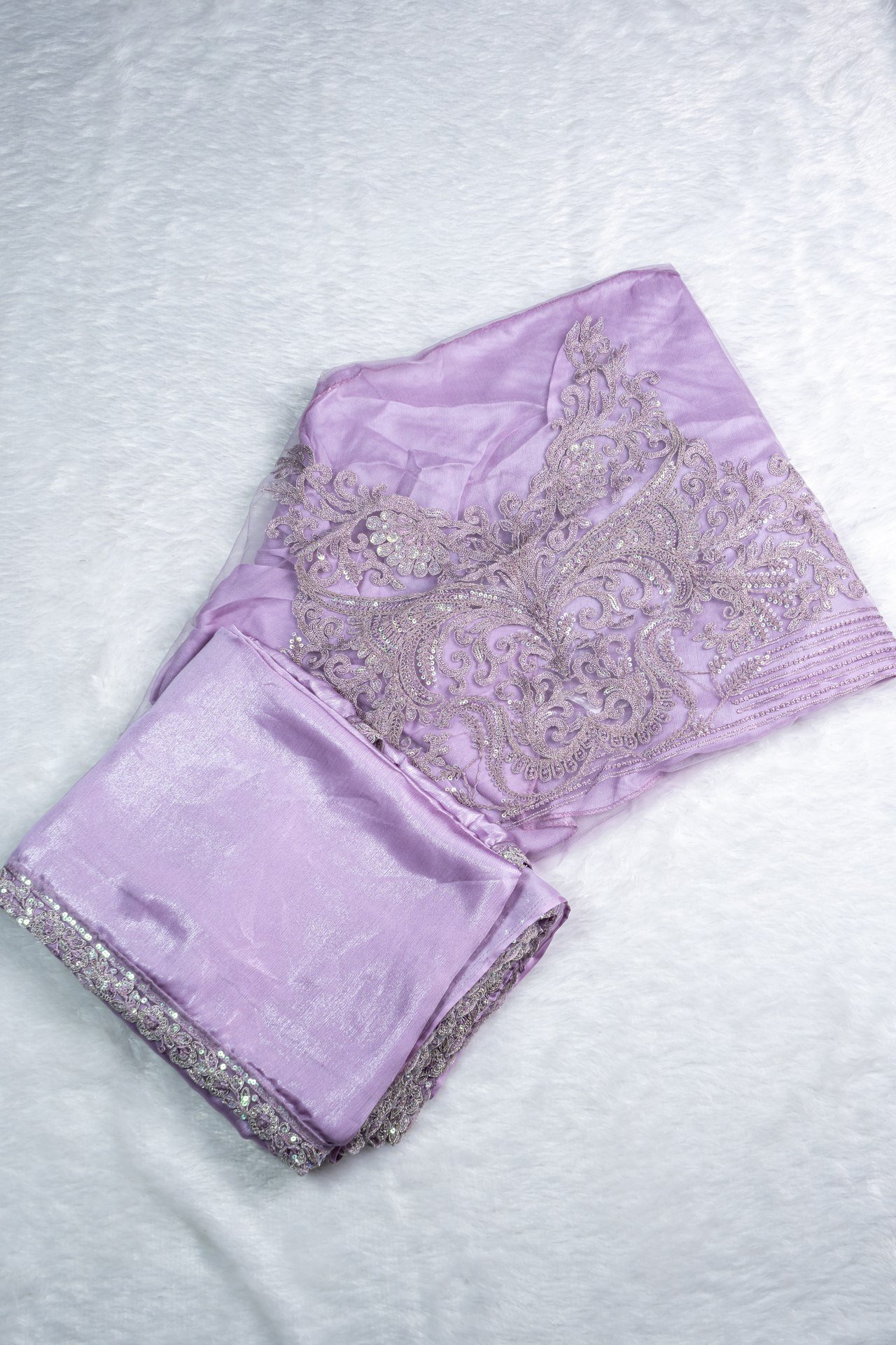 Designer Silver Chiffon Shimmer Party Wear Saree | VKSH0339A - Image 2