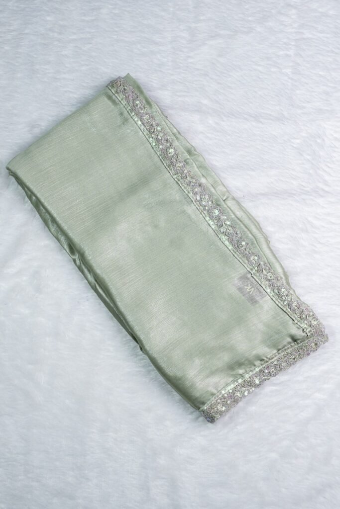 Designer Silver Chiffon Shimmer Party Wear Saree | VKSH0339A
