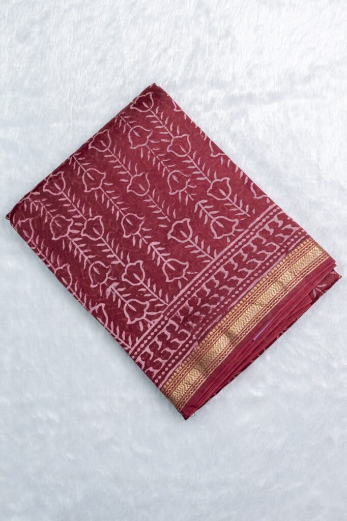 Pure Maheswari Hand Block Silk Saree | VKSH0309d