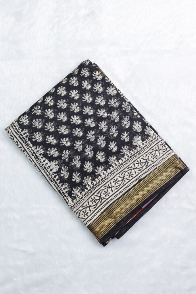 Pure Maheswari Hand Block Silk Saree | VKSH0309b