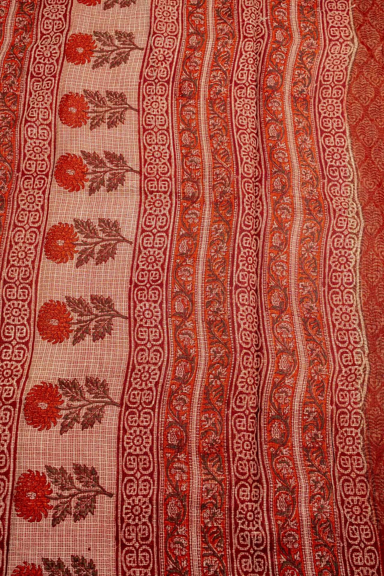 Kota Doria Hand Block Print Saree | VKSH0468d - Image 2