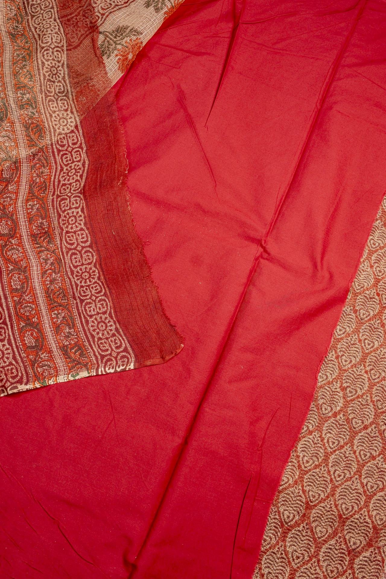 Kota Doria Hand Block Print Saree | VKSH0468d - Image 3