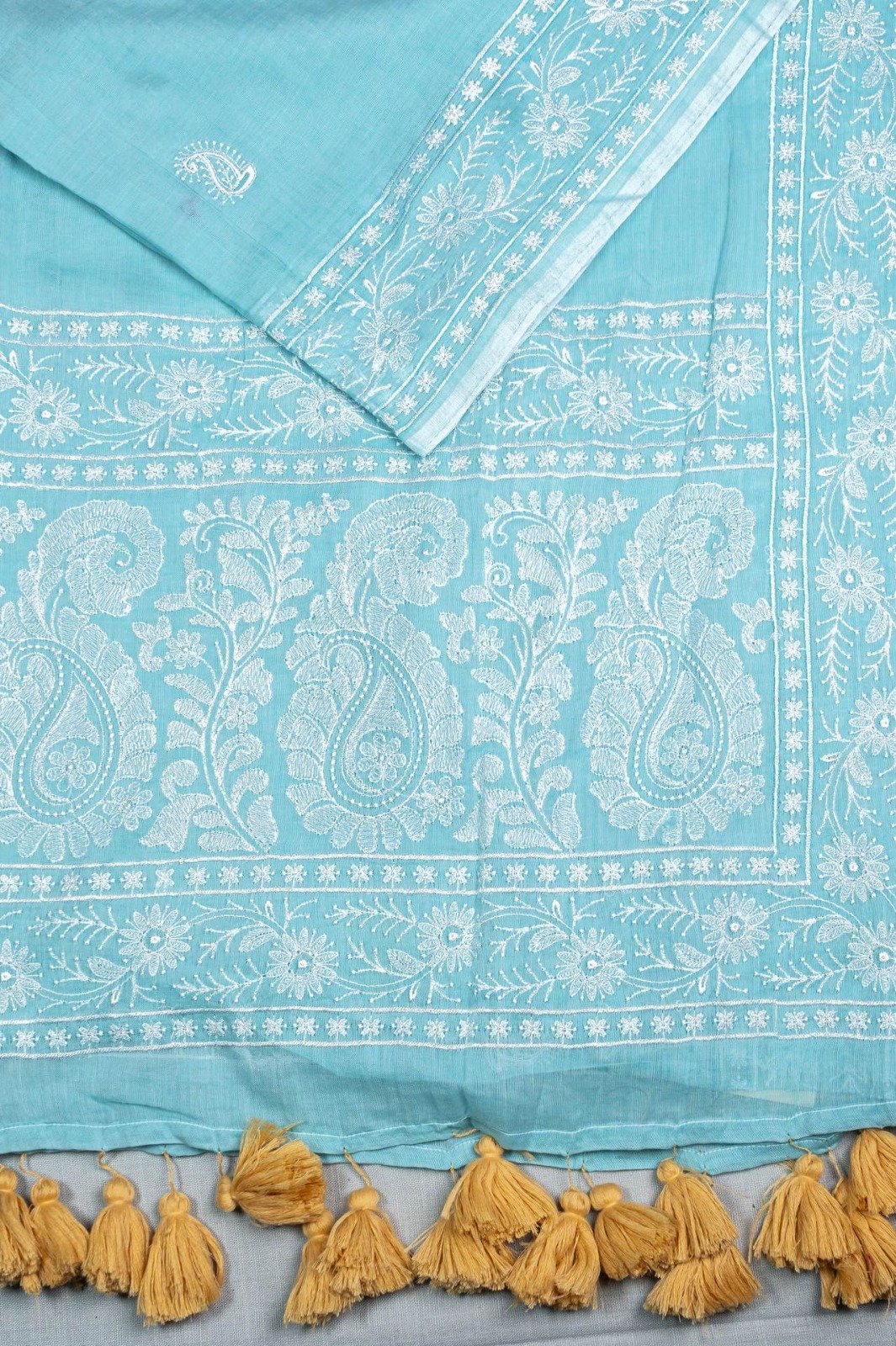 Chikan kari Mul Cotton Saree | VKSH0391b - Image 3