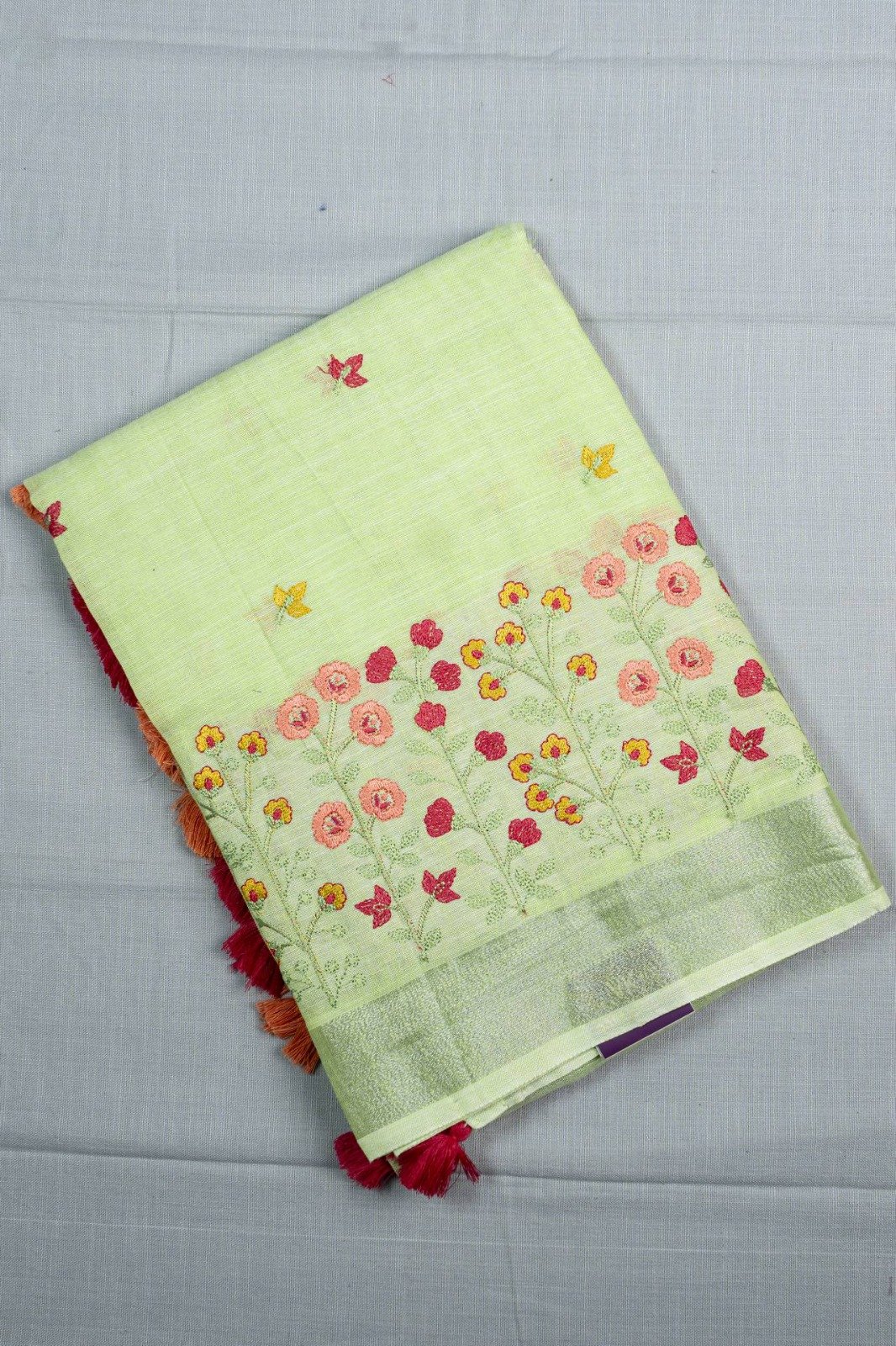 Premium Embroidery Linen Cotton Saree | VKSH088g