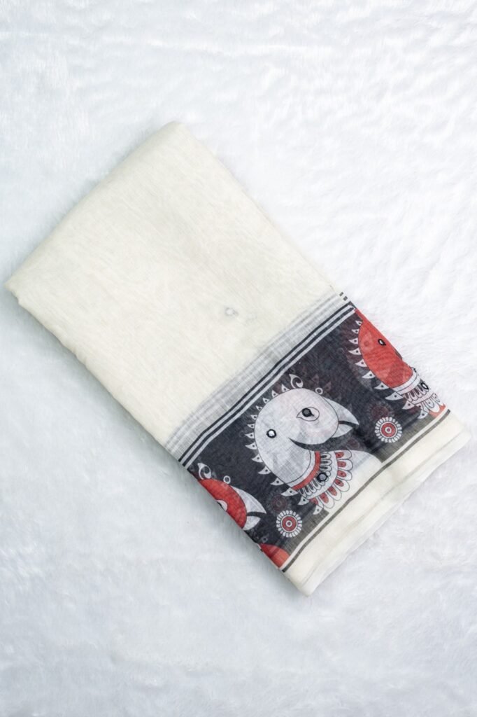 Premium Digital Print Linen Cotton Saree | VKSH0316i
