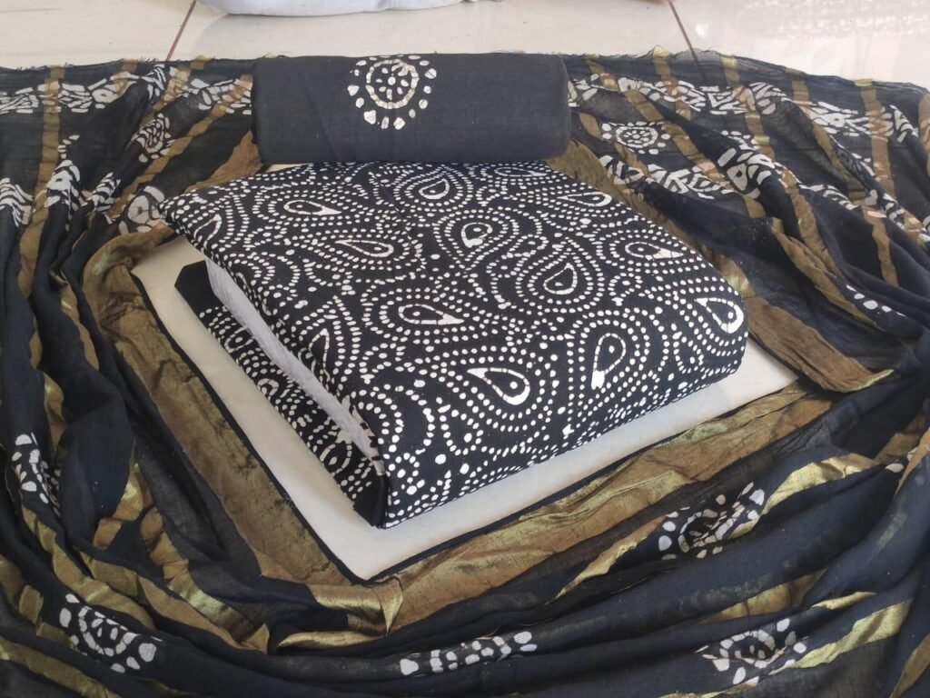 Hand Block Wax Batik Dress Material | VKSHO325C