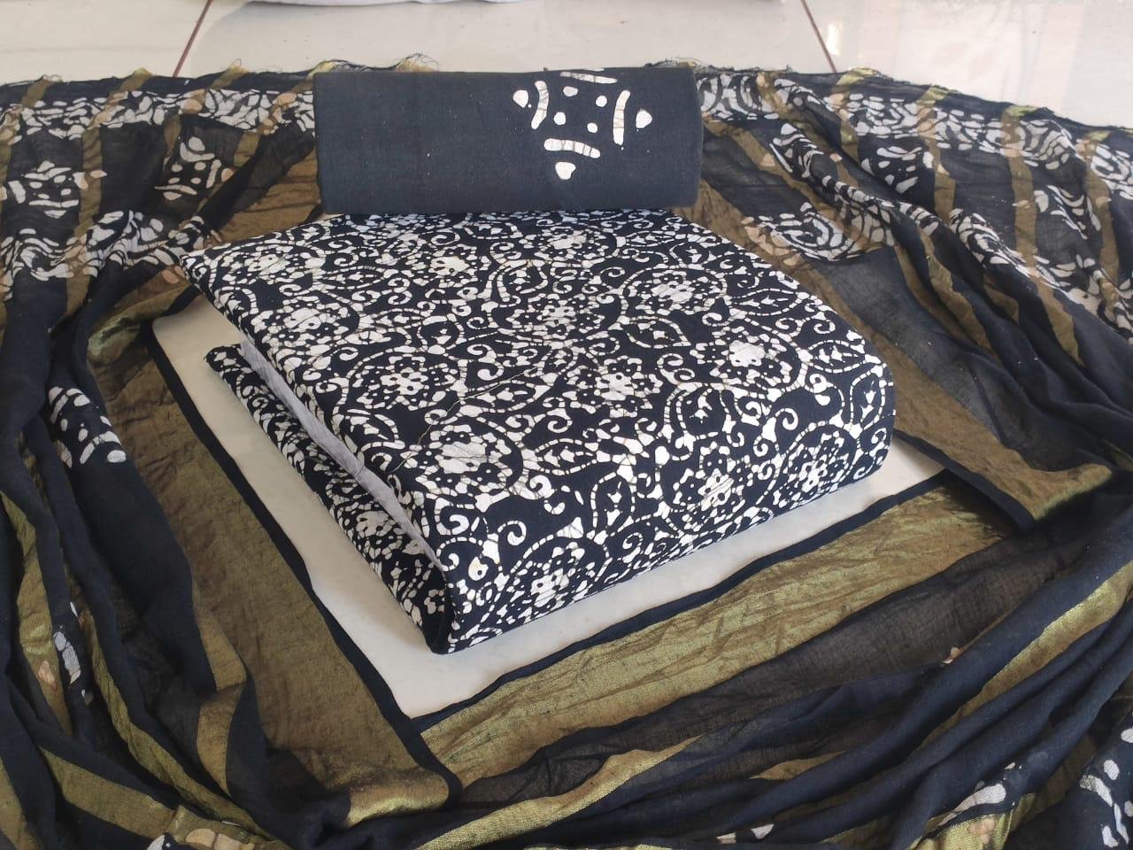 Hand Block Wax Batik Dress Material | VKSHO325E