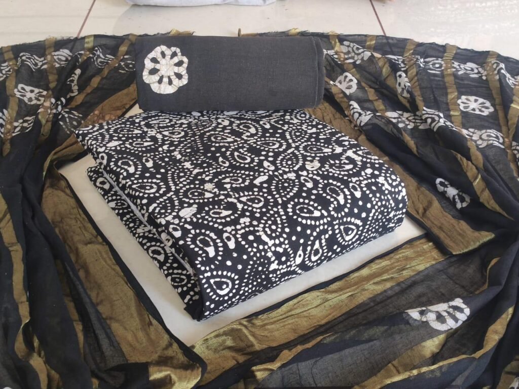 Hand Block Wax Batik Dress Material | VKSHO325B