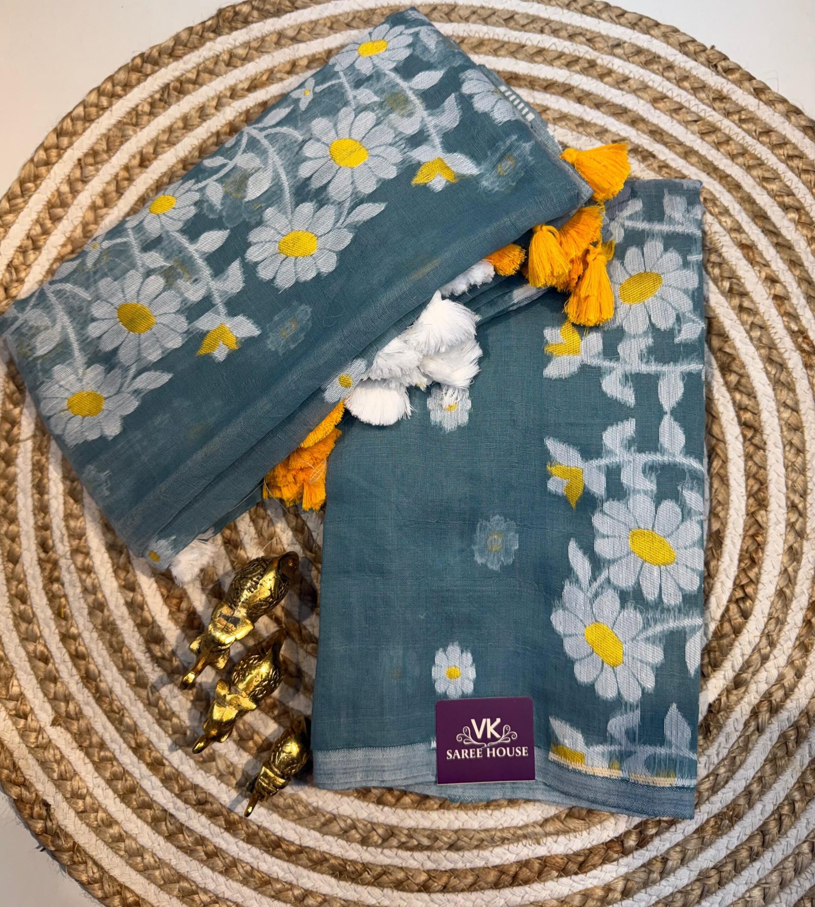 Jamdani Cotton Unstitched 2 Piece Dress Material ( Top + Dupatta) | VKSH0383G