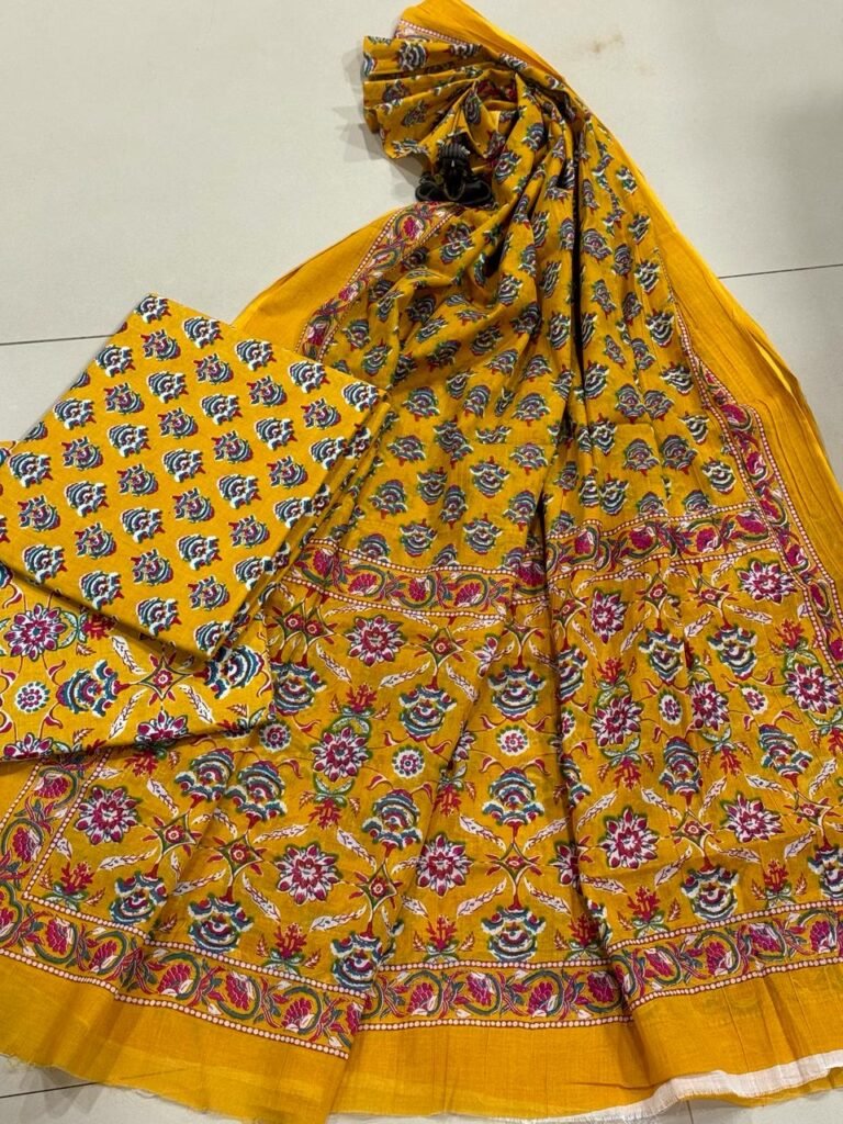 Jaipur Block Printed Pure Cotton Suit with Mulmul dupatta | VKSH0308B
