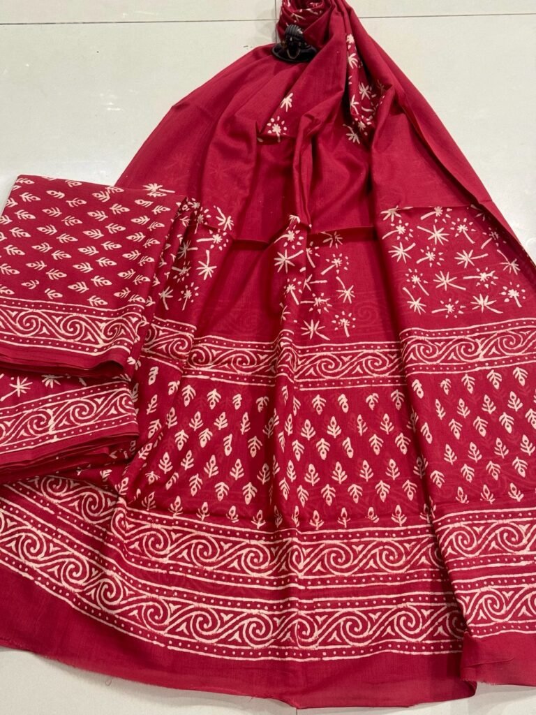 Jaipur Block Printed Pure Cotton Suit with Mulmul dupatta | VKSH0308K
