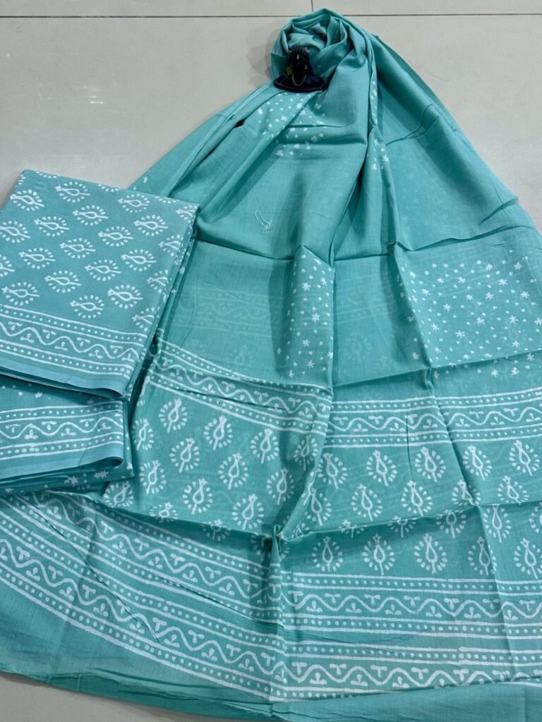 Jaipur Block Printed Pure Cotton Suit with Mulmul dupatta | VKSH0308H