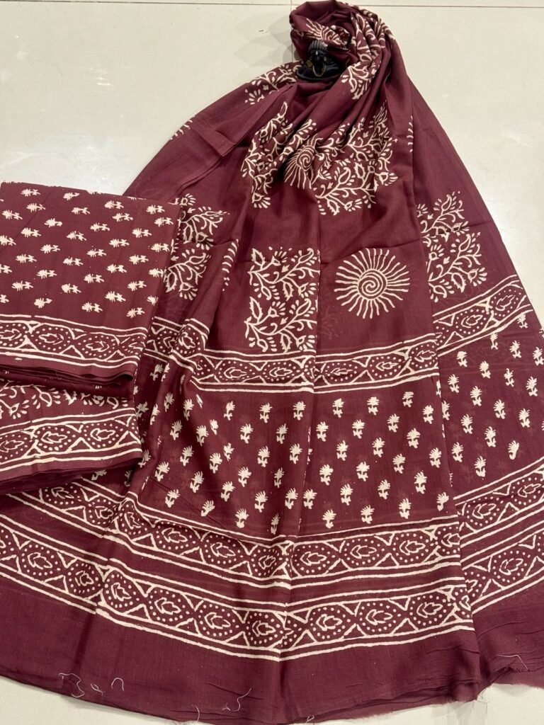 Jaipur Block Printed Pure Cotton Suit with Mulmul dupatta | VKSH0308J