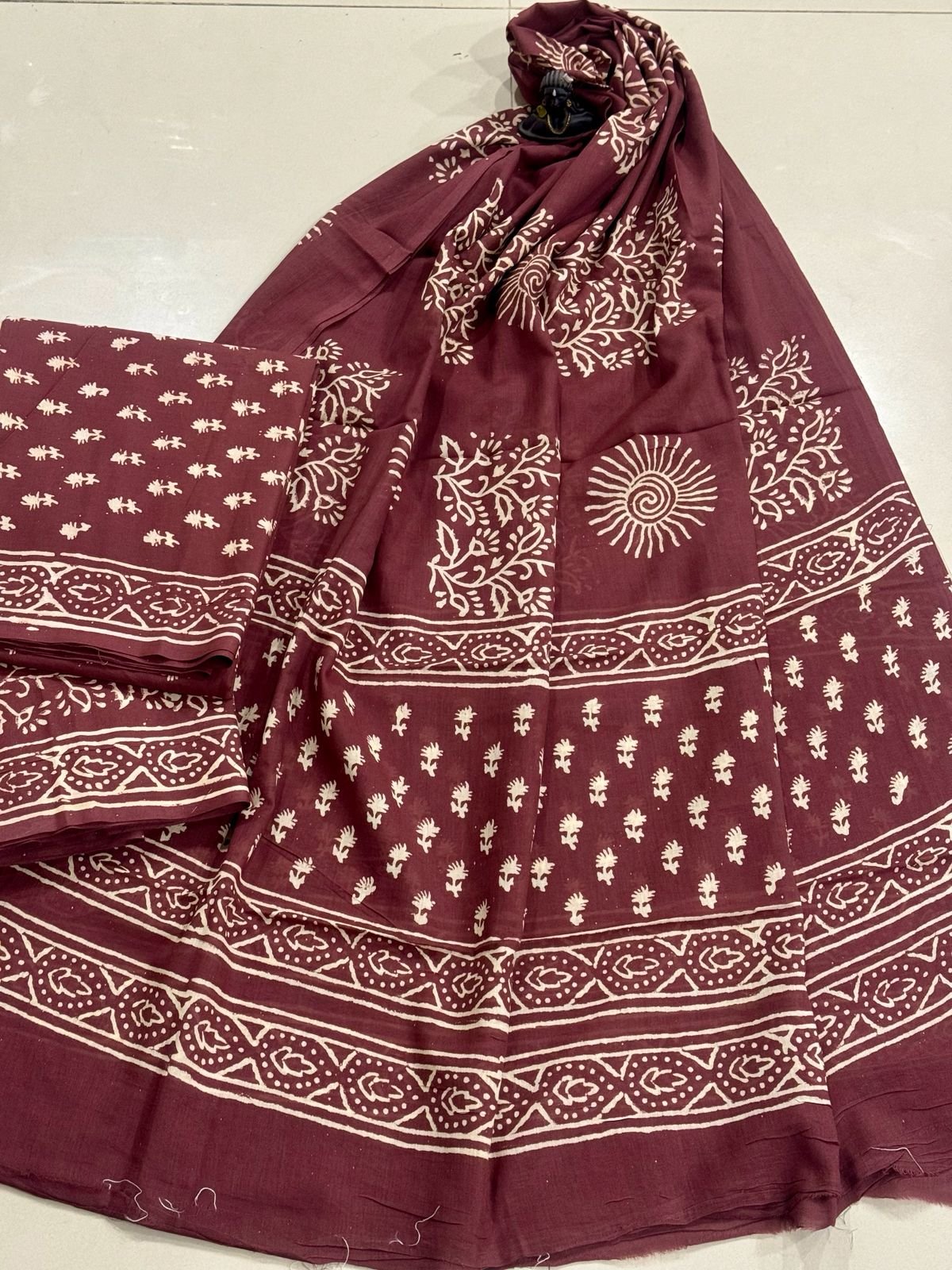 Jaipur Block Printed Pure Cotton Suit with Mulmul dupatta | VKSH0308J