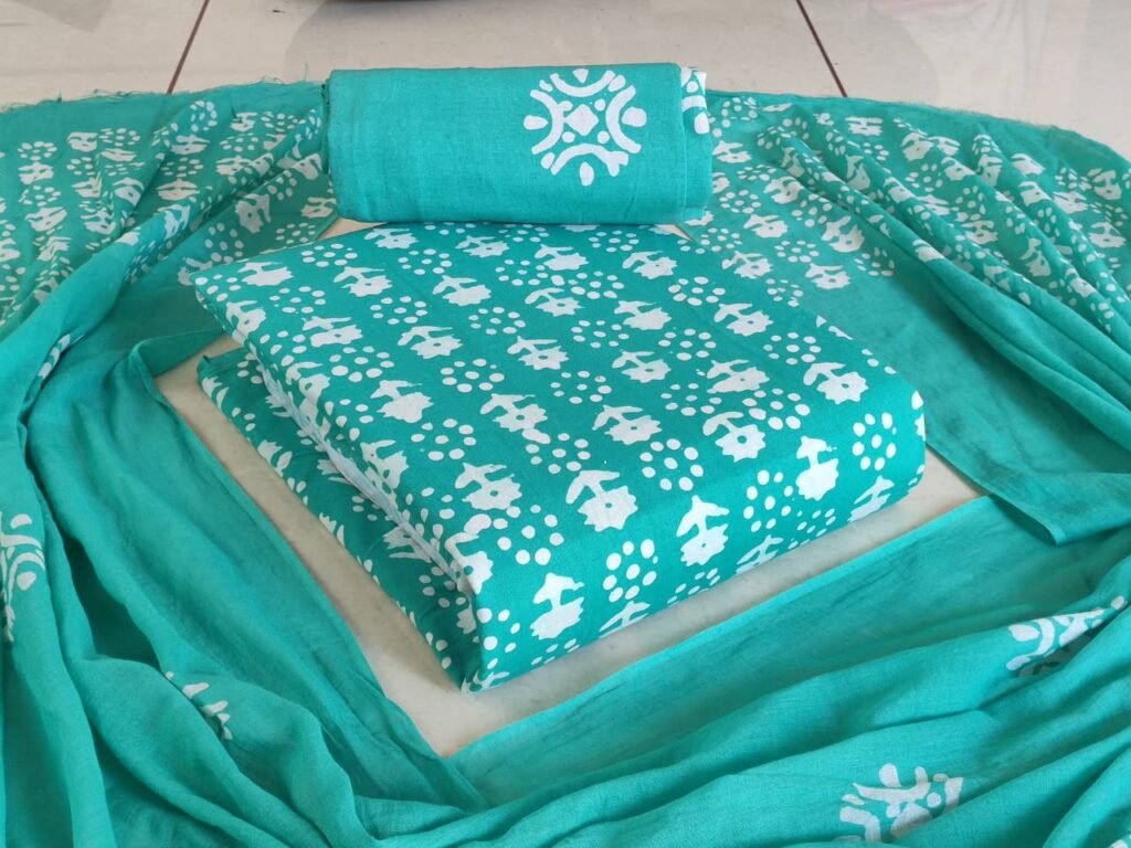 Hand Block Wax Batik Dress Material | VKSHO302b