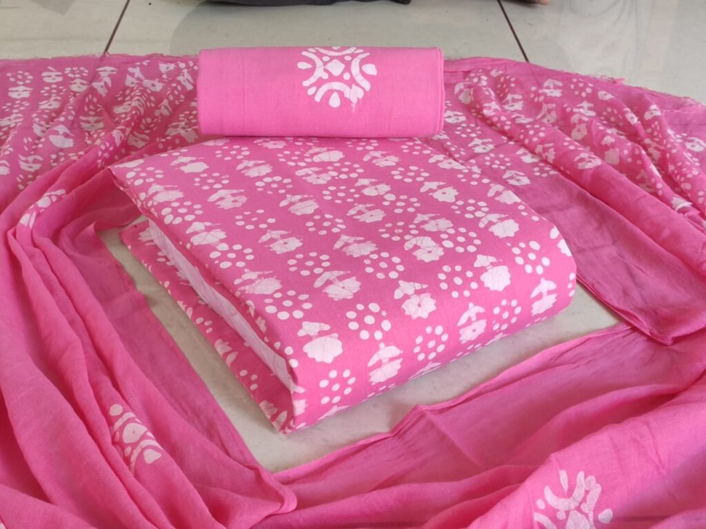 Hand Block Wax Batik Dress Material | VKSHO302c