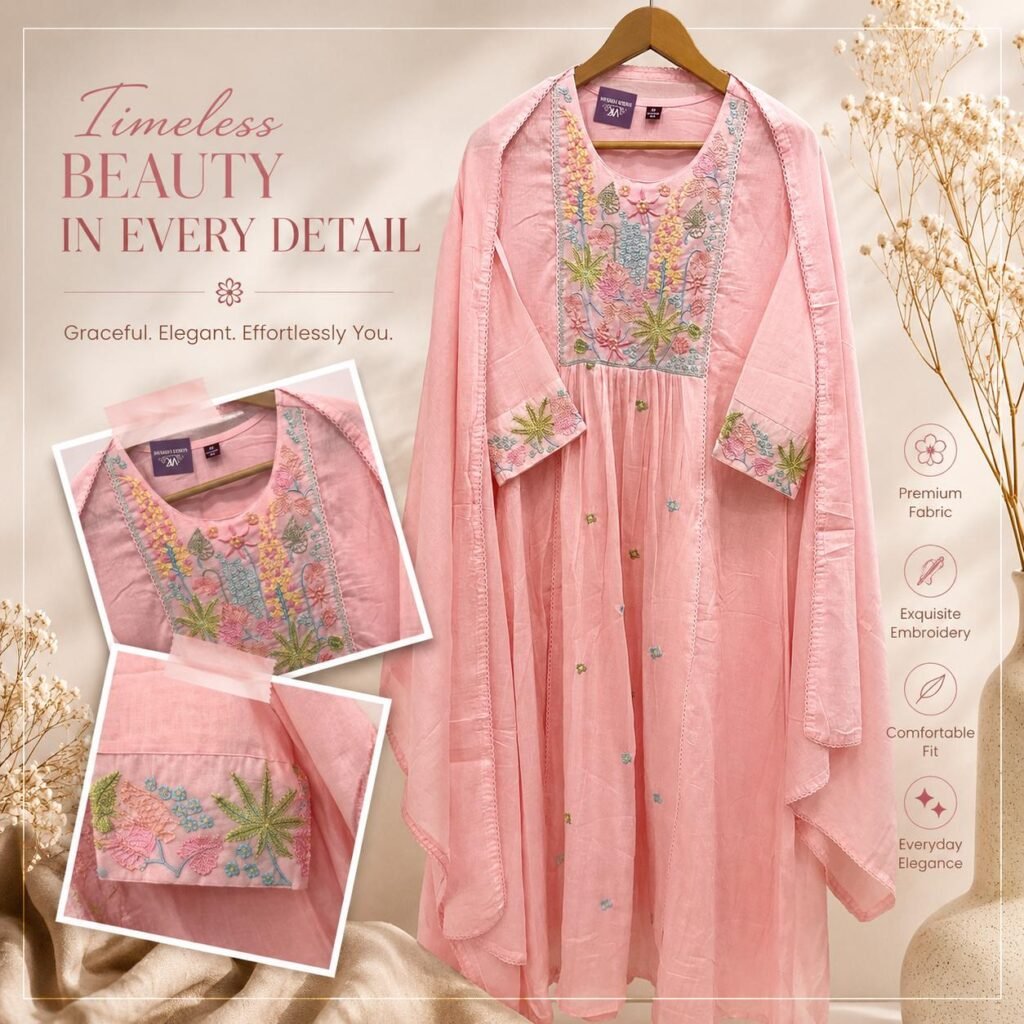 Mul Cotton 3 Piece Readymade Kurta Set | VKSH0322