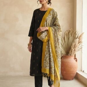 Raw Silk Top with Handcrafted Chennuri Kalamkari Silk Dupatta | VKSH0488