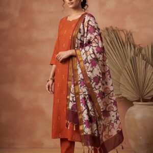 Raw Silk Top with Handcrafted Chennuri Kalamkari Silk Dupatta | VKSH0487