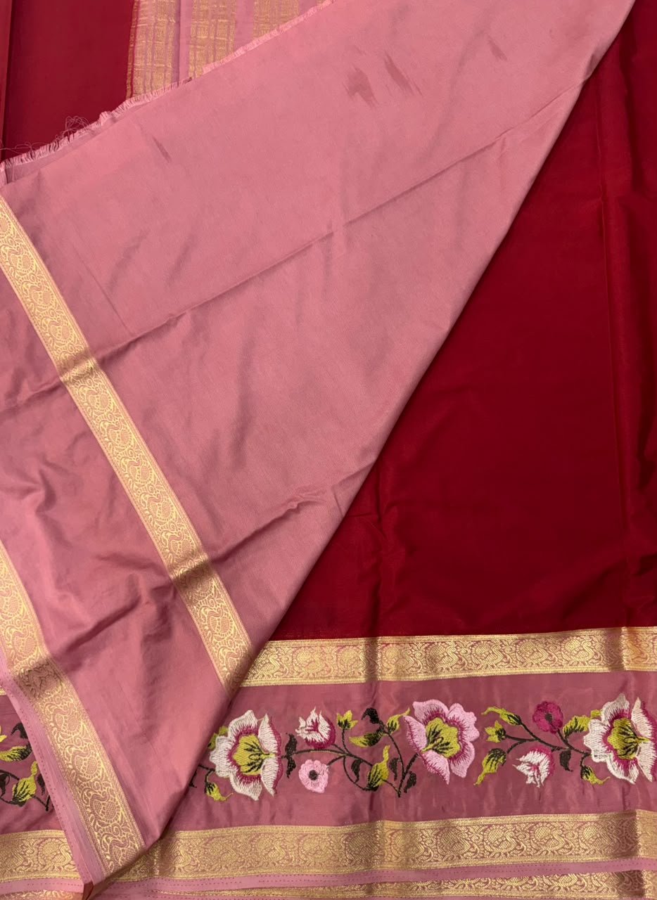 Premium Mysore Silk Saree with embroidery work | VKSH0477i - Image 3