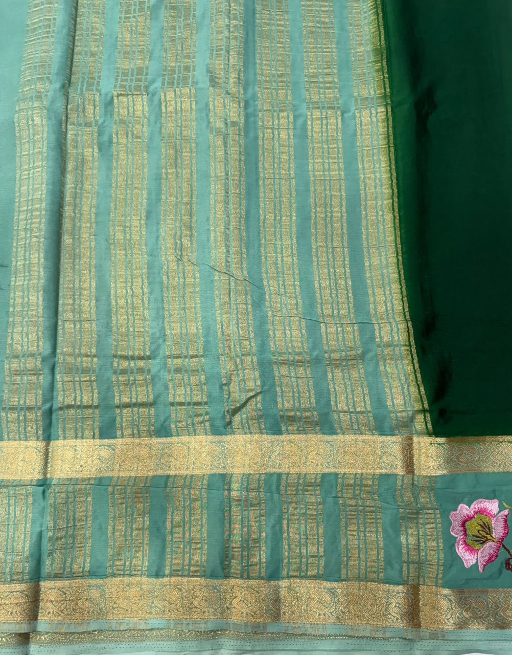 Premium Mysore Silk Saree with embroidery work | VKSH0477a - Image 2