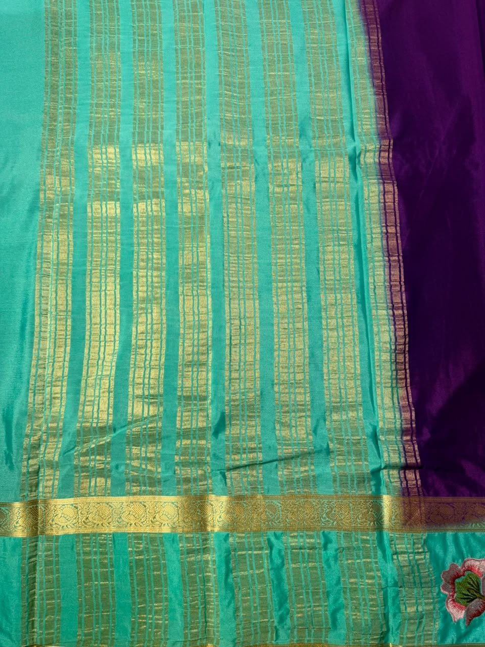 Premium Mysore Silk Saree with embroidery work | VKSH0477h - Image 2