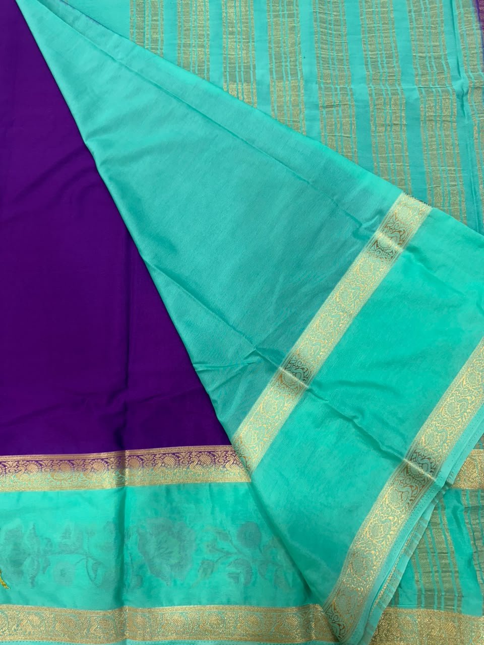 Premium Mysore Silk Saree with embroidery work | VKSH0477h - Image 3