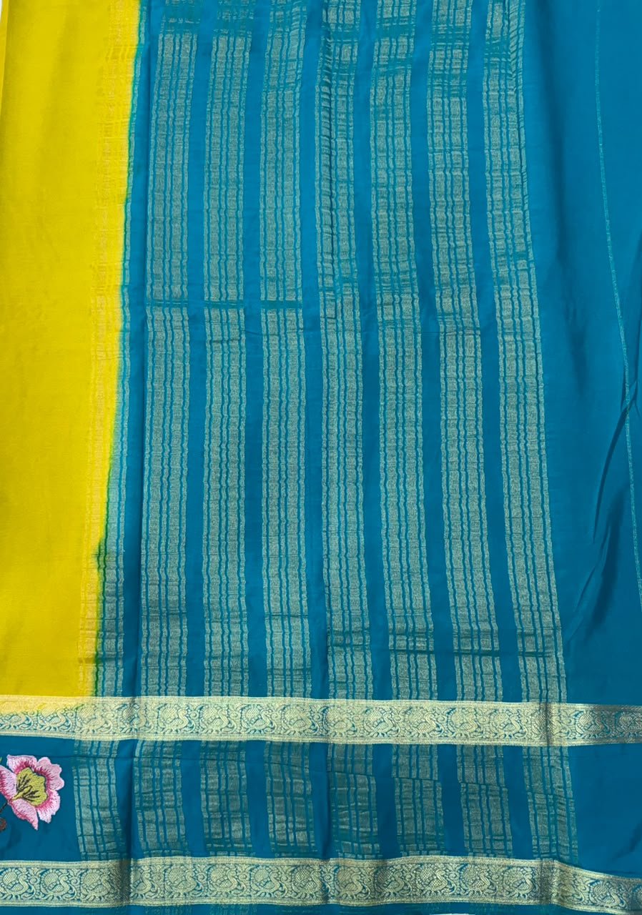 Premium Mysore Silk Saree with embroidery work | VKSH0477d - Image 2
