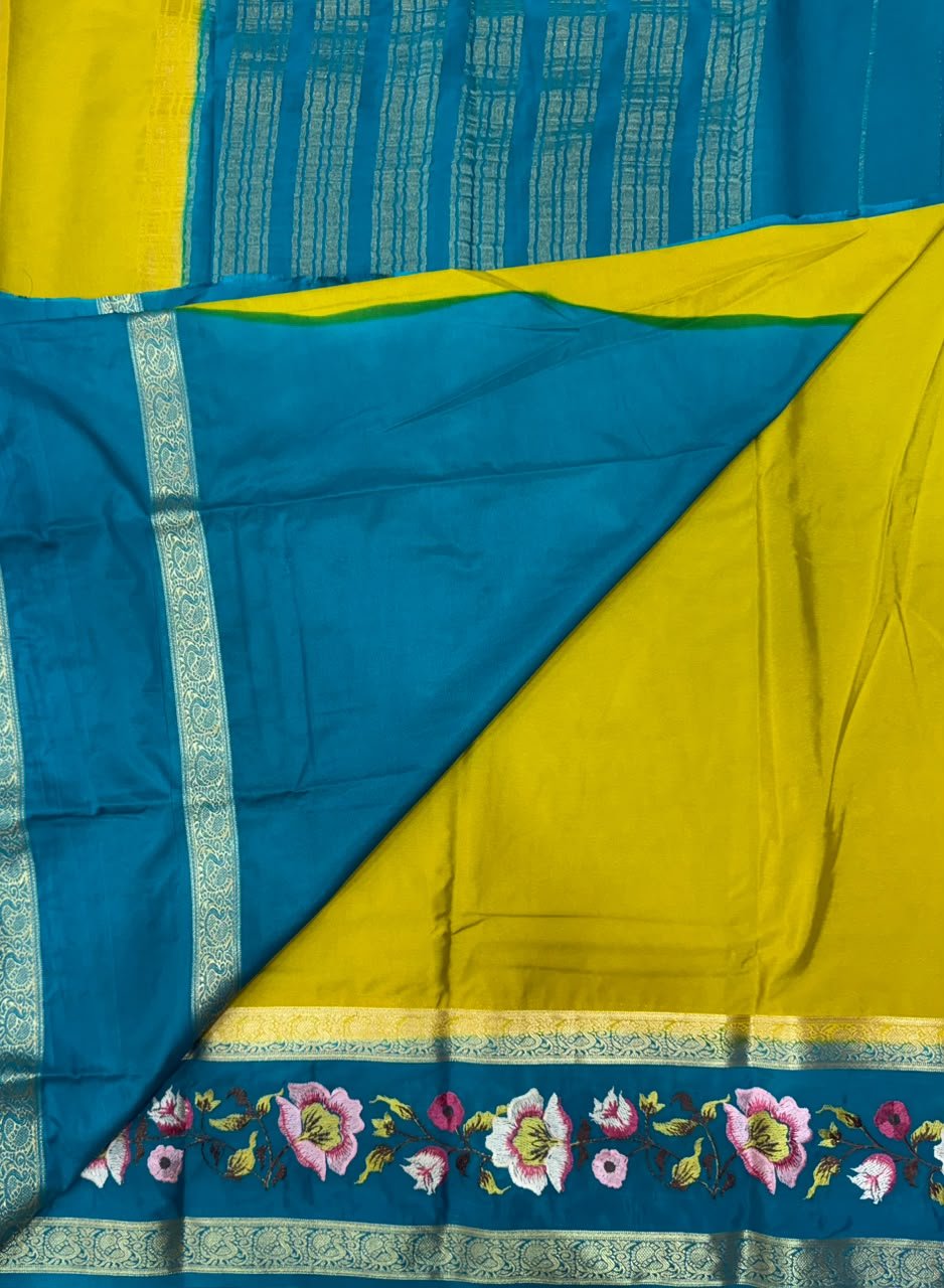 Premium Mysore Silk Saree with embroidery work | VKSH0477d - Image 3