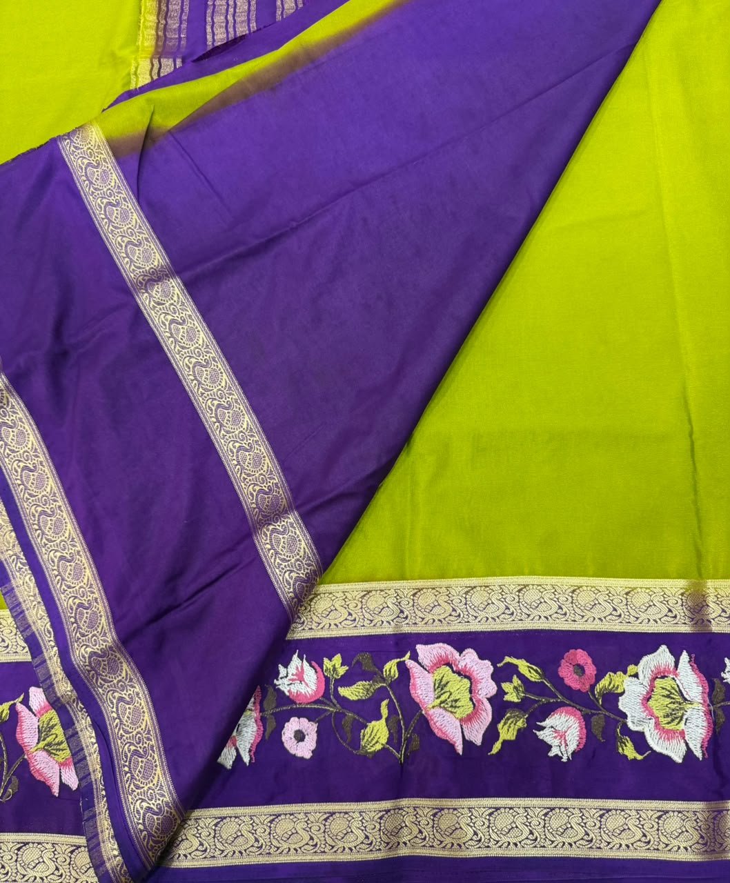 Premium Mysore Silk Saree with embroidery work | VKSH0477f - Image 3