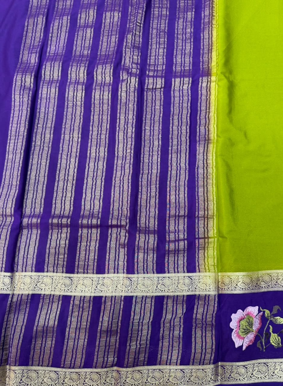 Premium Mysore Silk Saree with embroidery work | VKSH0477f - Image 2