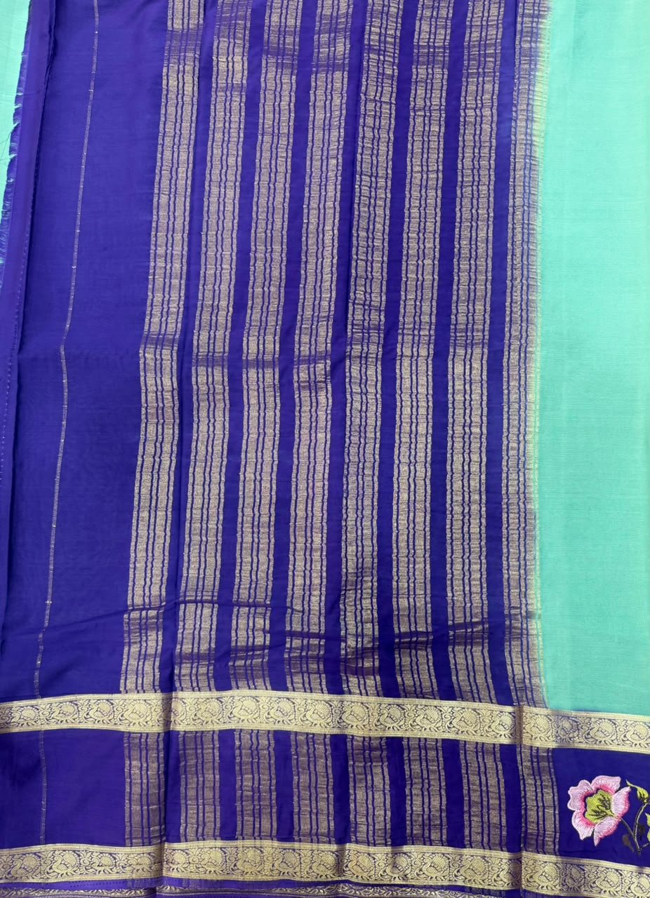 Premium Mysore Silk Saree with embroidery work | VKSH0477b - Image 2