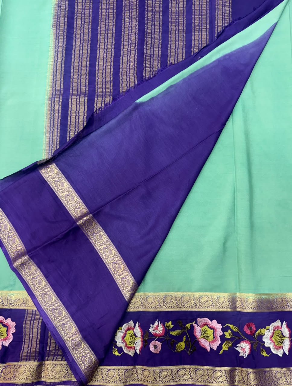 Premium Mysore Silk Saree with embroidery work | VKSH0477b - Image 3