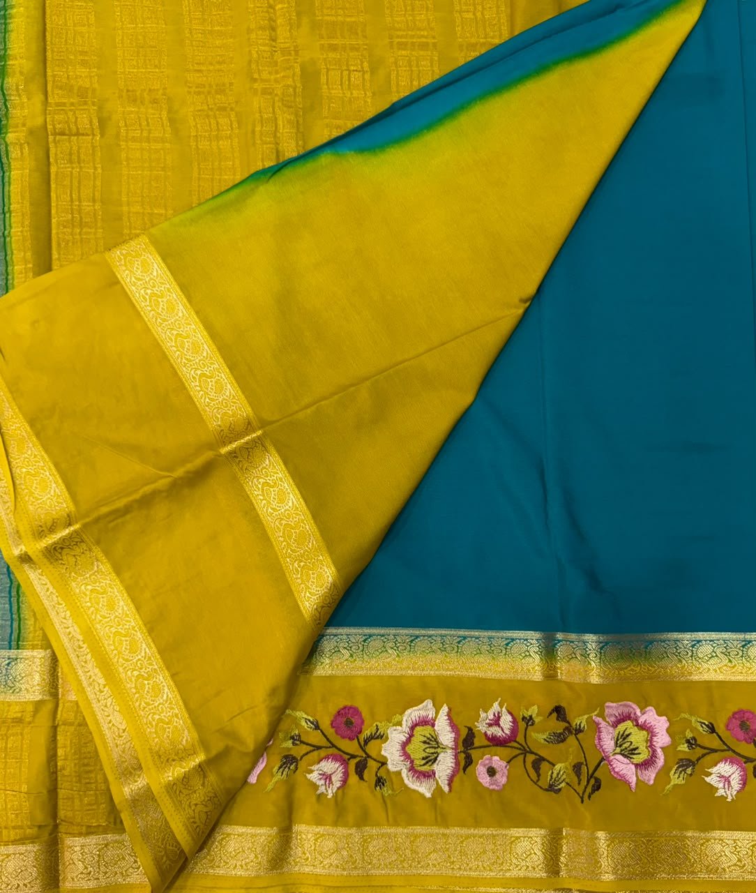 Premium Mysore Silk Saree with embroidery work | VKSH0477e - Image 3