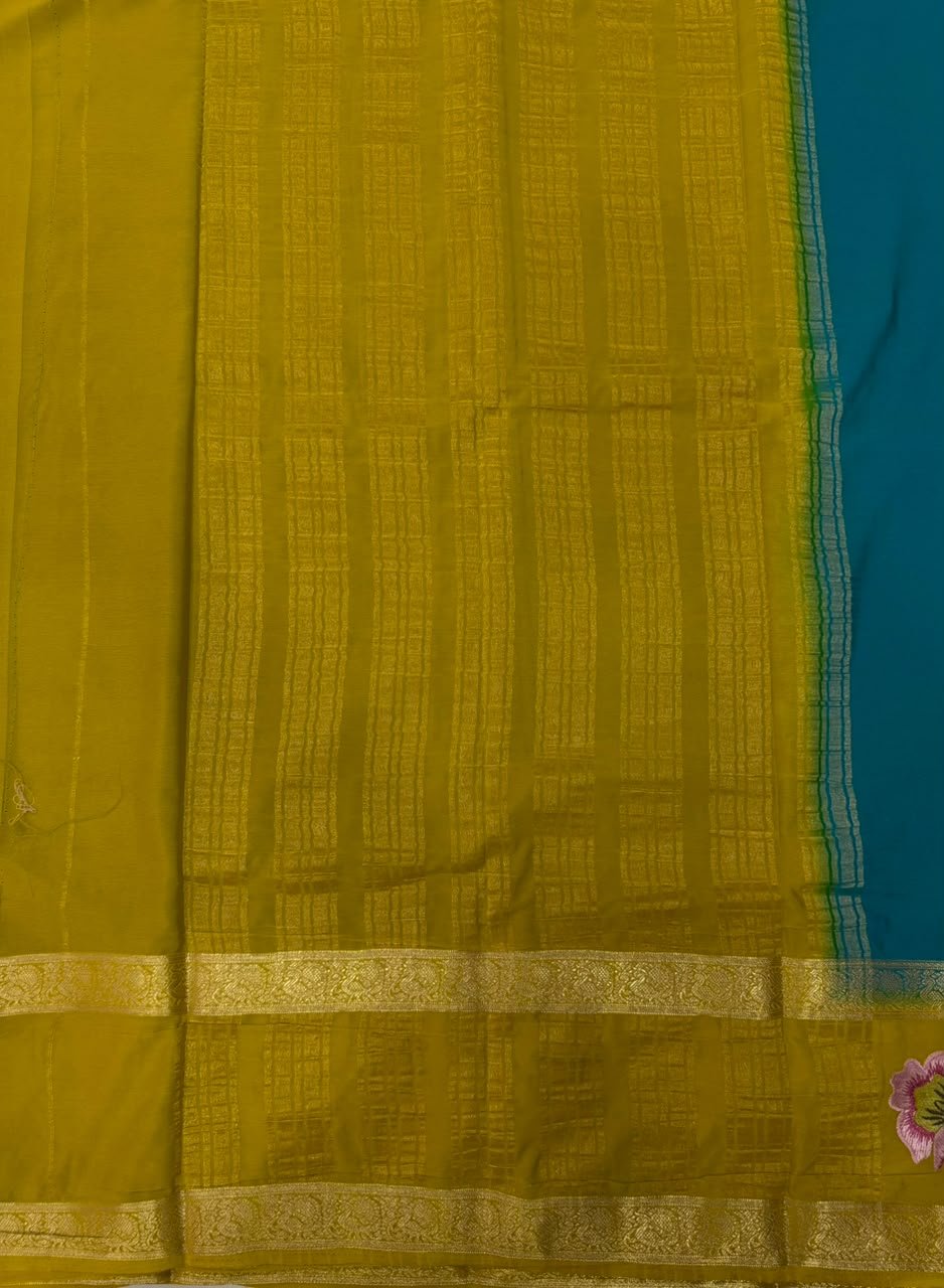 Premium Mysore Silk Saree with embroidery work | VKSH0477e - Image 2