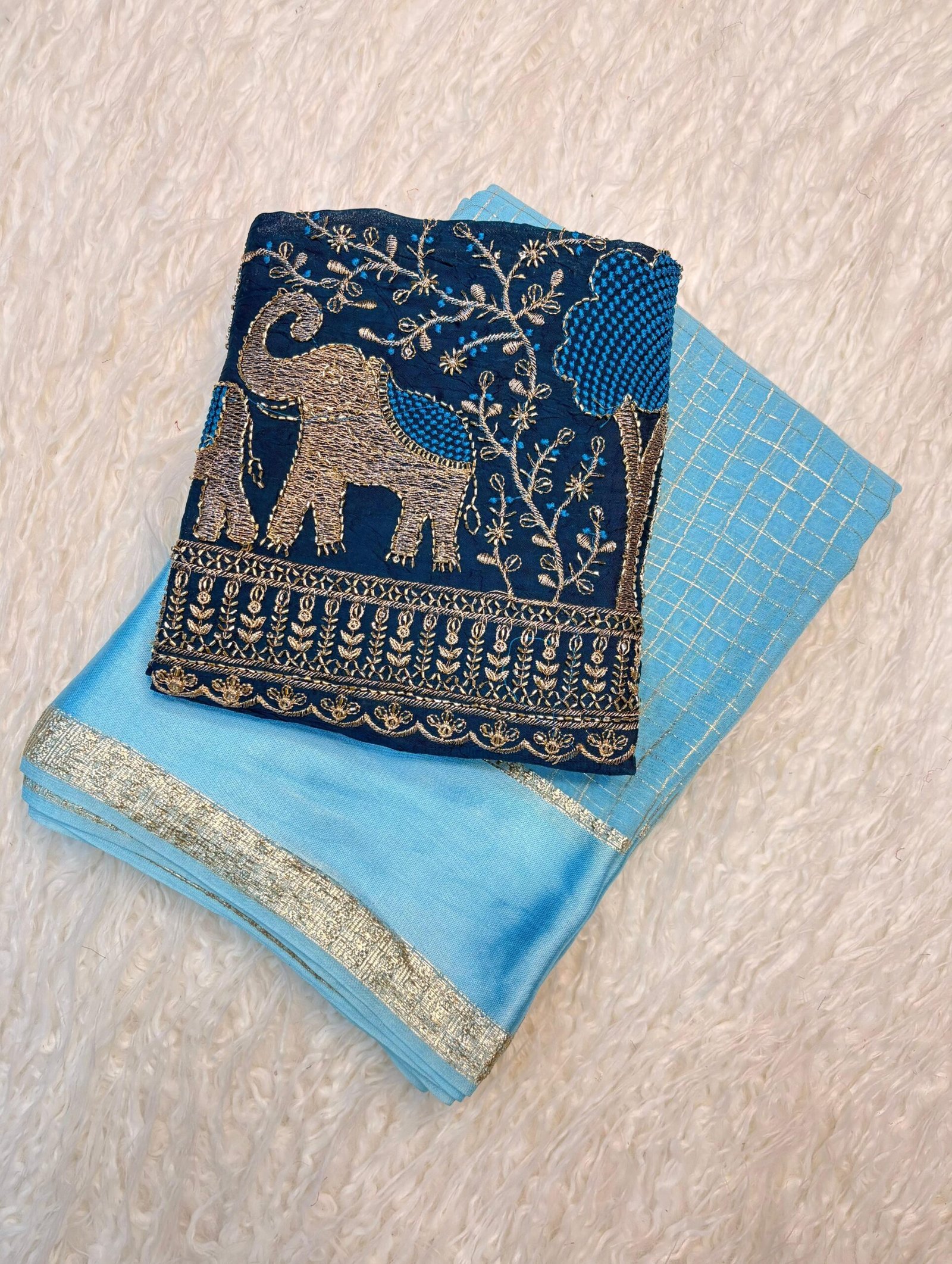 Viscose Georgette Checks Saree | VKSH0349a