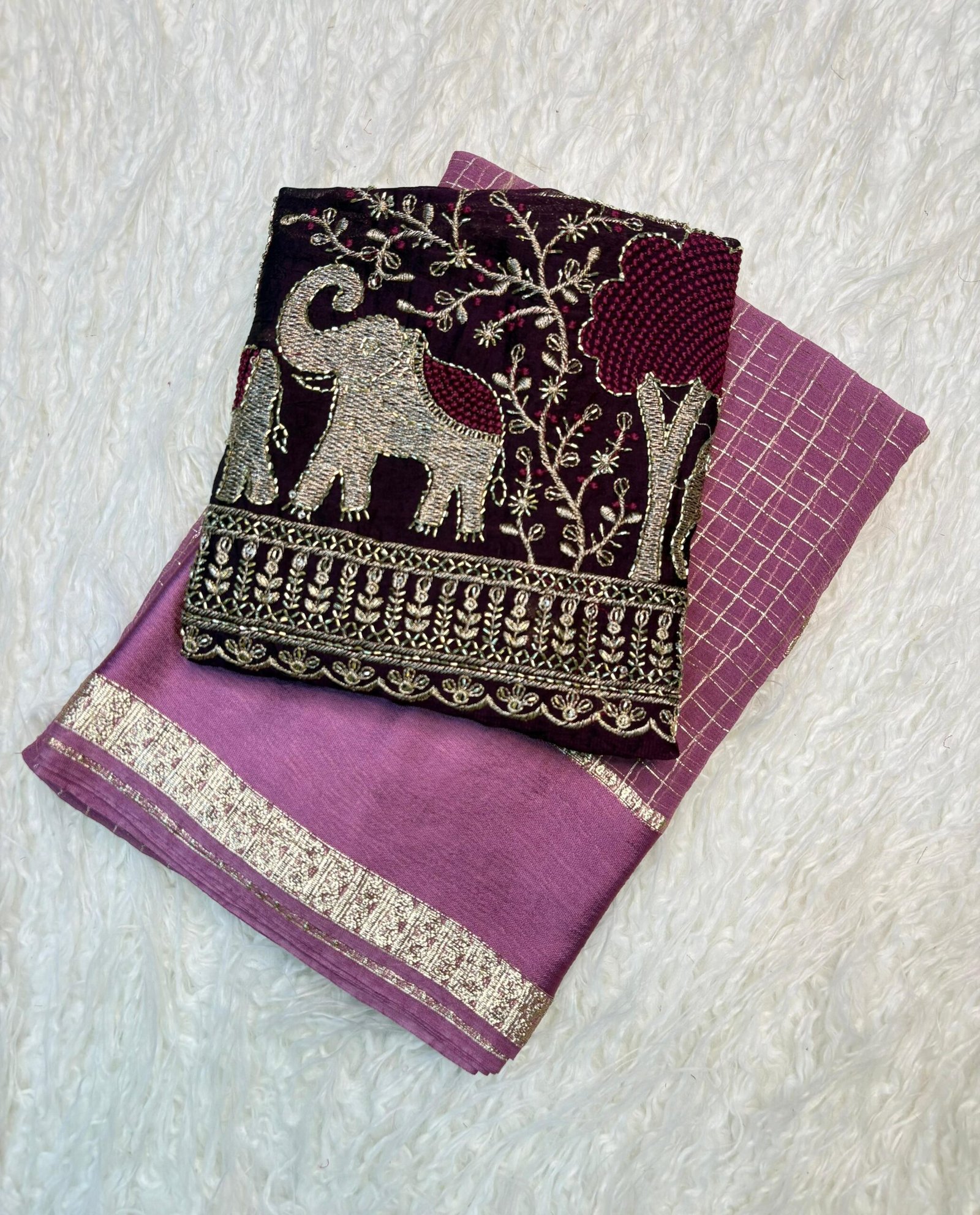 Viscose Georgette Checks Saree | VKSH0349c