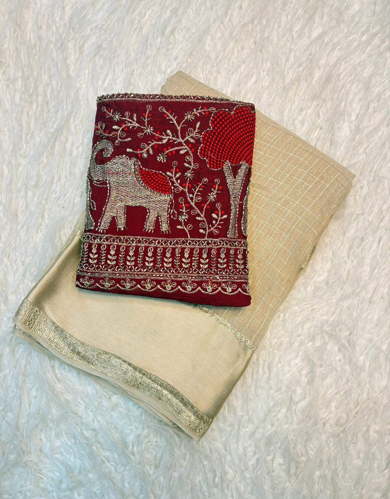 Viscose Georgette Checks Saree | VKSH0349e