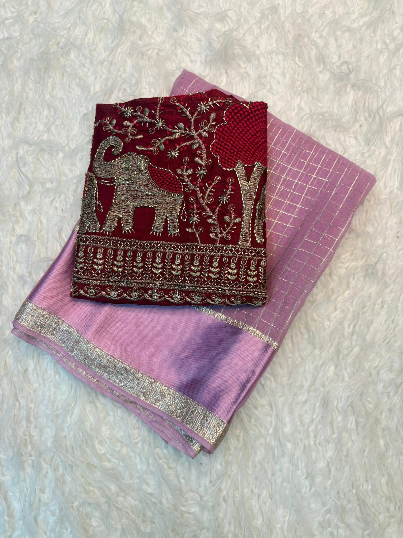 Viscose Georgette Checks Saree | VKSH0349d
