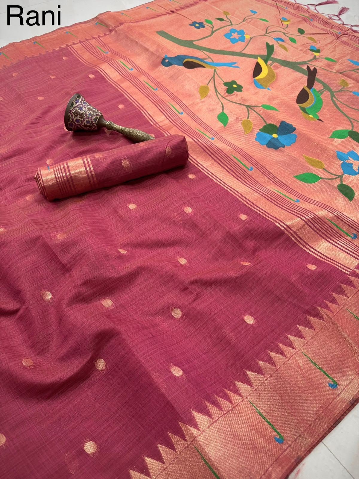 Munga Cotton with Paithani Design | VKSH0242b - Image 2