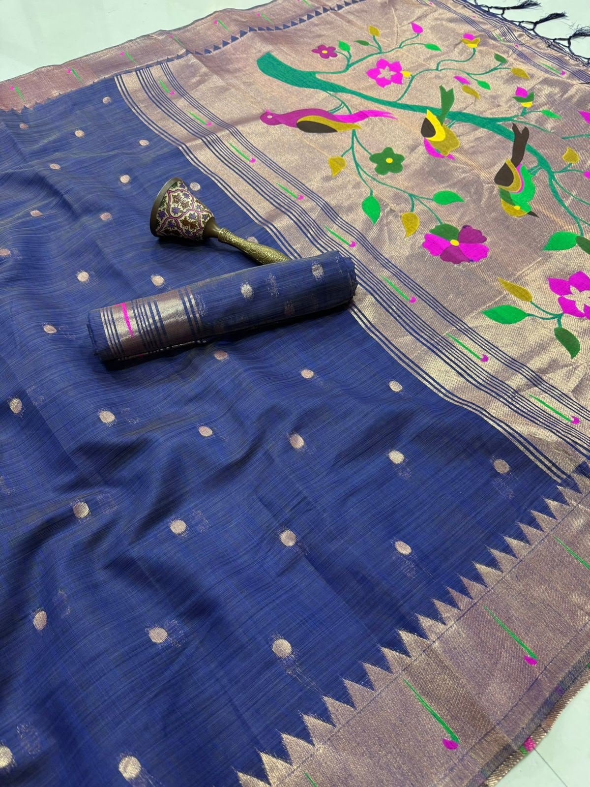 Munga Cotton with Paithani Design | VKSH0242c - Image 2